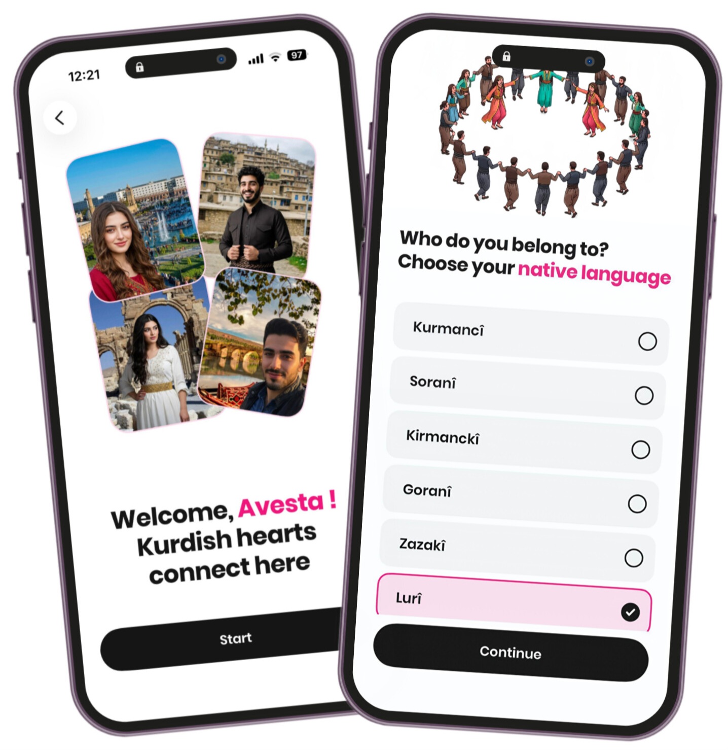 Evîn Kurdish Dating App homepage
