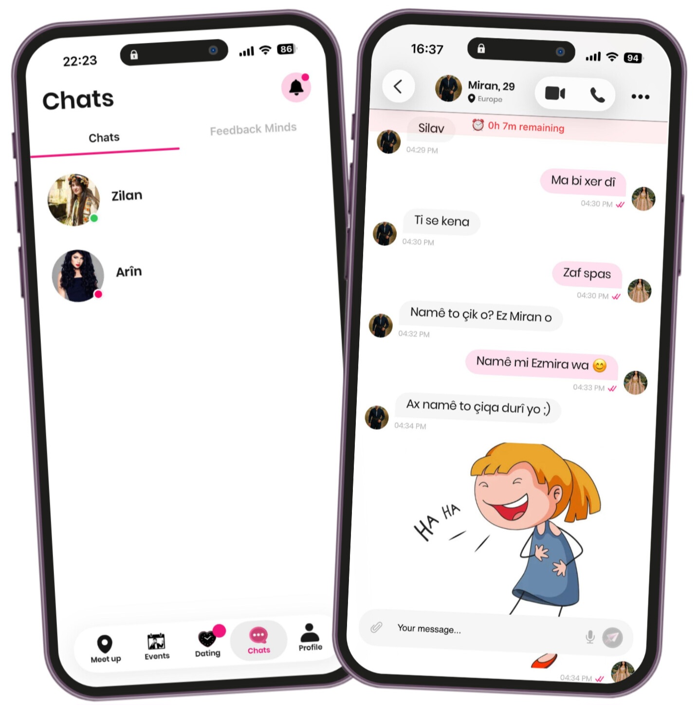 Evîn Kurdish Dating App interface