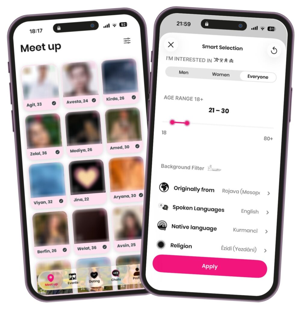 Evîn Kurdish Dating App profile matching